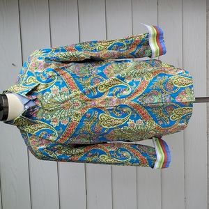 ROBERT GRAHAM Blue Green Abstract Paisley Cotton Large Long Sleeve Shirt